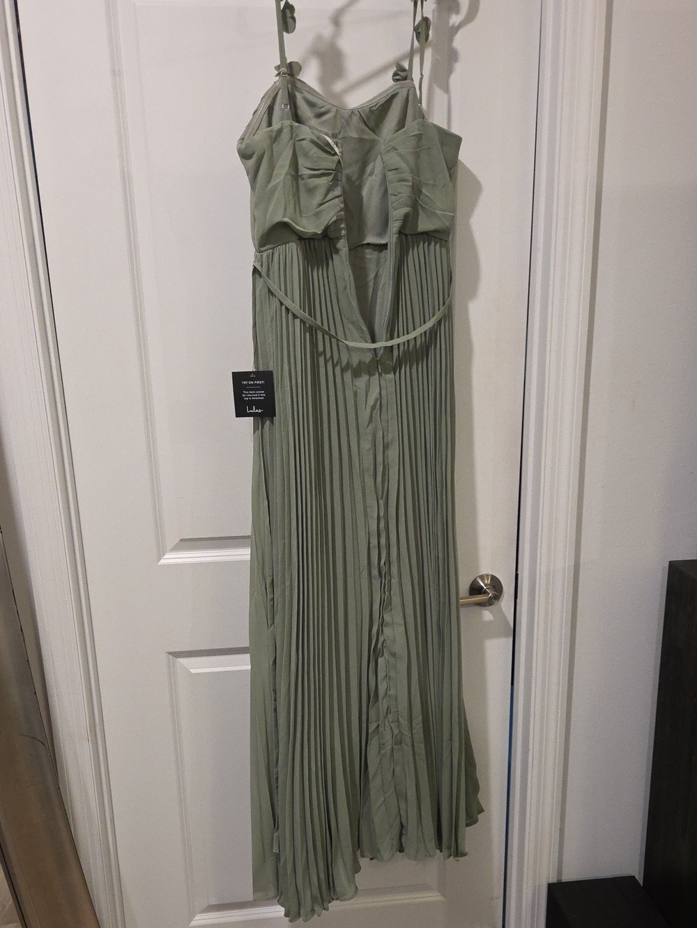 Lulus Hera Sage Pleated Floral Applique Maxi Dress Green - Size M - Picture 8 of 16